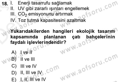 Ekoloji ve Turizm Dersi 2017 - 2018 Yılı 3 Ders Sınav Soruları 18. Soru