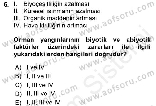Ekoloji ve Turizm Dersi 2017 - 2018 Yılı 3 Ders Sınav Soruları 6. Soru