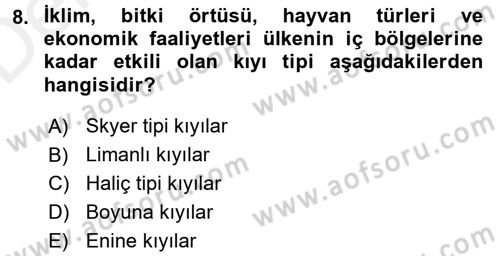 Ekoloji ve Turizm Dersi 2017 - 2018 Yılı 3 Ders Sınav Soruları 8. Soru