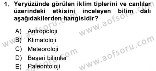 Ekoloji ve Turizm Dersi 2017 - 2018 Yılı (Vize) Ara Sınav Soruları 1. Soru