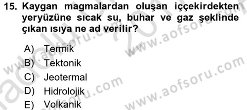 Ekoloji ve Turizm Dersi 2017 - 2018 Yılı (Vize) Ara Sınav Soruları 15. Soru
