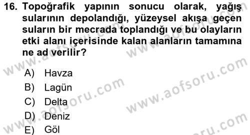 Ekoloji ve Turizm Dersi 2017 - 2018 Yılı (Vize) Ara Sınav Soruları 16. Soru