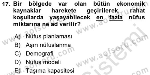 Ekoloji ve Turizm Dersi 2017 - 2018 Yılı (Vize) Ara Sınav Soruları 17. Soru