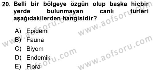 Ekoloji ve Turizm Dersi 2017 - 2018 Yılı (Vize) Ara Sınav Soruları 20. Soru