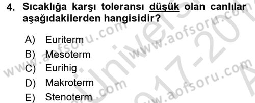 Ekoloji ve Turizm Dersi 2017 - 2018 Yılı (Vize) Ara Sınav Soruları 4. Soru