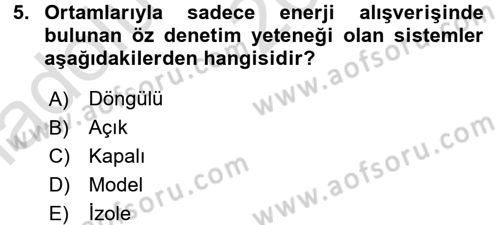 Ekoloji ve Turizm Dersi 2017 - 2018 Yılı (Vize) Ara Sınav Soruları 5. Soru