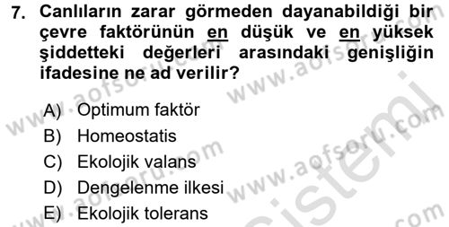 Ekoloji ve Turizm Dersi 2017 - 2018 Yılı (Vize) Ara Sınav Soruları 7. Soru
