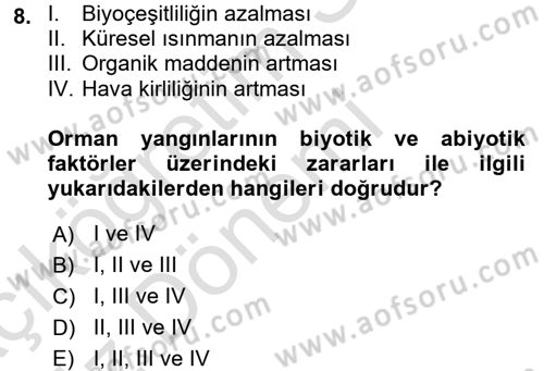 Ekoloji ve Turizm Dersi 2017 - 2018 Yılı (Vize) Ara Sınav Soruları 8. Soru