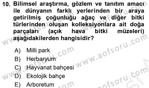Ekoloji ve Turizm Dersi 2017 - 2018 Yılı (Final) Dönem Sonu Sınav Soruları 10. Soru