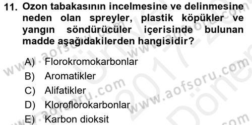 Ekoloji ve Turizm Dersi 2017 - 2018 Yılı (Final) Dönem Sonu Sınav Soruları 11. Soru