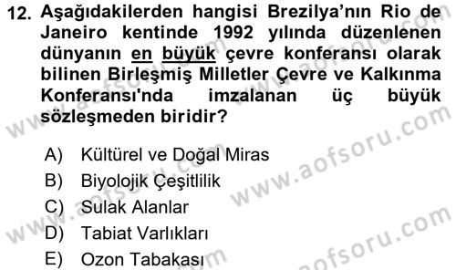 Ekoloji ve Turizm Dersi 2017 - 2018 Yılı (Final) Dönem Sonu Sınav Soruları 12. Soru