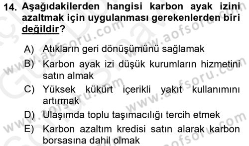 Ekoloji ve Turizm Dersi 2017 - 2018 Yılı (Final) Dönem Sonu Sınav Soruları 14. Soru