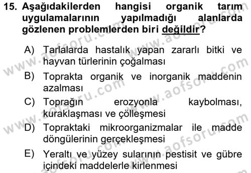 Ekoloji ve Turizm Dersi 2017 - 2018 Yılı (Final) Dönem Sonu Sınav Soruları 15. Soru