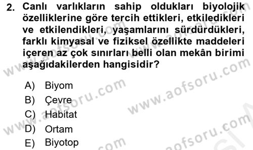 Ekoloji ve Turizm Dersi 2017 - 2018 Yılı (Final) Dönem Sonu Sınav Soruları 2. Soru