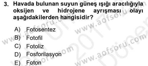 Ekoloji ve Turizm Dersi 2017 - 2018 Yılı (Final) Dönem Sonu Sınav Soruları 3. Soru