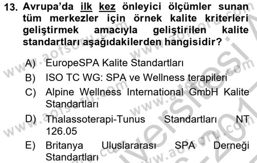 Termal ve Spa Hizmetleri Dersi 2016 - 2017 Yılı 3 Ders Sınavı 13. Soru