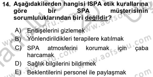 Termal ve Spa Hizmetleri Dersi 2016 - 2017 Yılı 3 Ders Sınavı 14. Soru