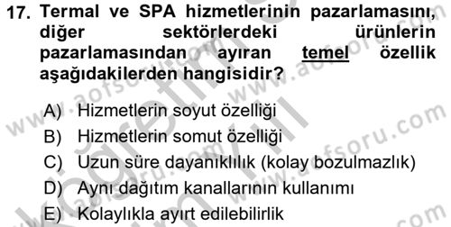 Termal ve Spa Hizmetleri Dersi 2016 - 2017 Yılı 3 Ders Sınavı 17. Soru