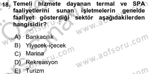 Termal ve Spa Hizmetleri Dersi 2016 - 2017 Yılı 3 Ders Sınavı 18. Soru