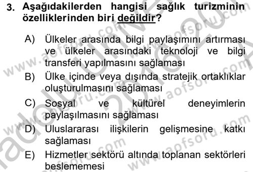 Termal ve Spa Hizmetleri Dersi 2016 - 2017 Yılı (Vize) Ara Sınavı 3. Soru