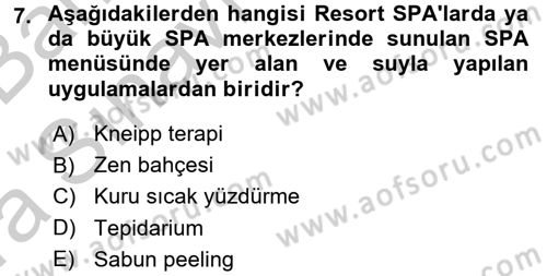 Termal ve Spa Hizmetleri Dersi 2016 - 2017 Yılı (Vize) Ara Sınavı 7. Soru