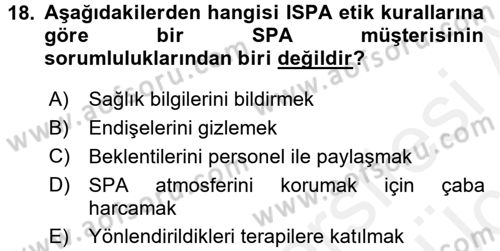 Termal ve Spa Hizmetleri Dersi 2017 - 2018 Yılı 3 Ders Sınav Soruları 18. Soru