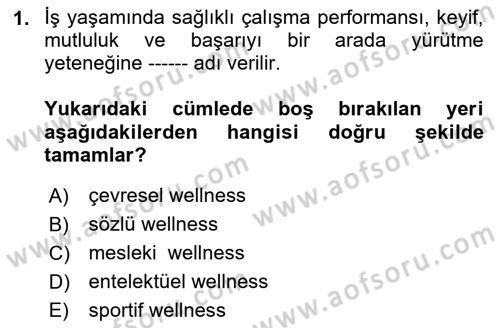 Termal ve Spa Hizmetleri Dersi 2018 - 2019 Yılı (Vize) Ara Sınavı 1. Soru