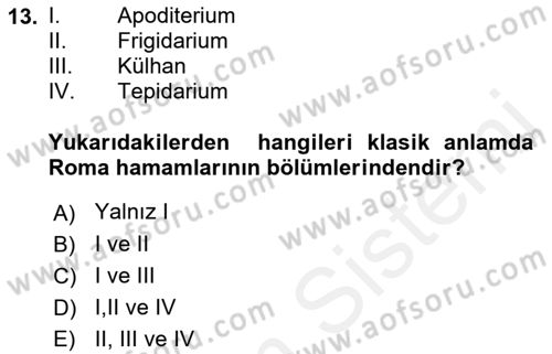 Termal ve Spa Hizmetleri Dersi 2018 - 2019 Yılı (Vize) Ara Sınavı 13. Soru