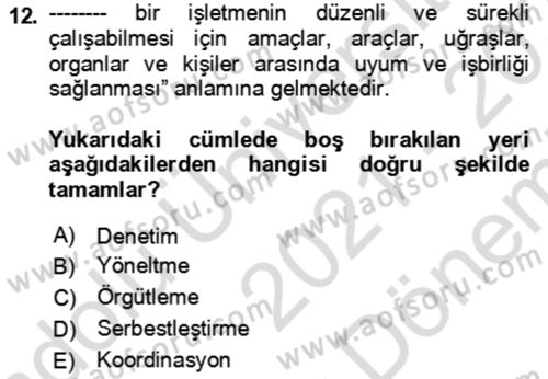 Termal ve Spa Hizmetleri Dersi 2021 - 2022 Yılı (Final) Dönem Sonu Sınav Soruları 12. Soru