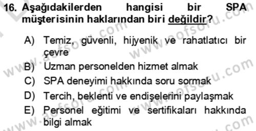 Termal ve Spa Hizmetleri Dersi 2021 - 2022 Yılı (Final) Dönem Sonu Sınav Soruları 16. Soru