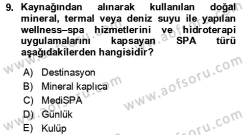 Termal ve Spa Hizmetleri Dersi 2021 - 2022 Yılı (Final) Dönem Sonu Sınav Soruları 9. Soru