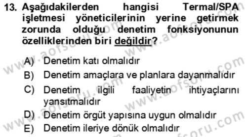 Termal ve Spa Hizmetleri Dersi 2021 - 2022 Yılı Yaz Okulu Sınav Soruları 13. Soru