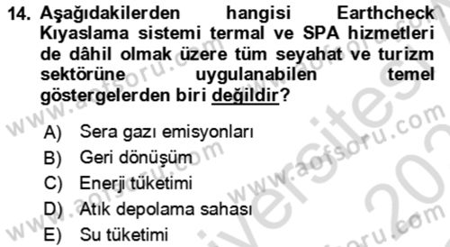 Termal ve Spa Hizmetleri Dersi 2022 - 2023 Yılı Yaz Okulu Sınav Soruları 14. Soru