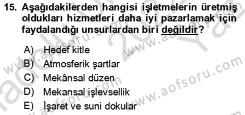 Termal ve Spa Hizmetleri Dersi 2022 - 2023 Yılı Yaz Okulu Sınav Soruları 15. Soru