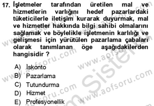 Termal ve Spa Hizmetleri Dersi 2022 - 2023 Yılı Yaz Okulu Sınav Soruları 17. Soru
