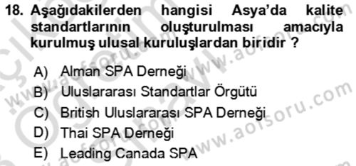 Termal ve Spa Hizmetleri Dersi 2022 - 2023 Yılı Yaz Okulu Sınav Soruları 18. Soru