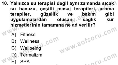 Termal ve Spa Hizmetleri Dersi 2023 - 2024 Yılı (Vize) Ara Sınavı 10. Soru