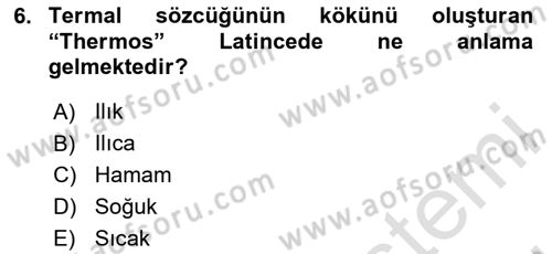 Termal ve Spa Hizmetleri Dersi 2023 - 2024 Yılı (Vize) Ara Sınavı 6. Soru