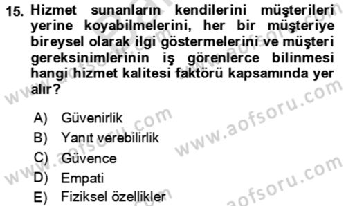 Termal ve Spa Hizmetleri Dersi 2023 - 2024 Yılı (Final) Dönem Sonu Sınav Soruları 15. Soru