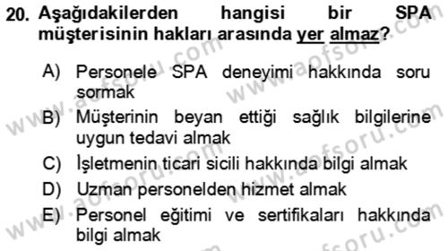 Termal ve Spa Hizmetleri Dersi 2023 - 2024 Yılı (Final) Dönem Sonu Sınav Soruları 20. Soru
