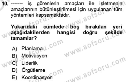 Termal ve Spa Hizmetleri Dersi 2023 - 2024 Yılı Yaz Okulu Sınav Soruları 10. Soru