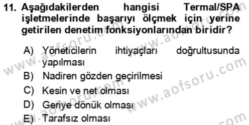 Termal ve Spa Hizmetleri Dersi 2023 - 2024 Yılı Yaz Okulu Sınav Soruları 11. Soru