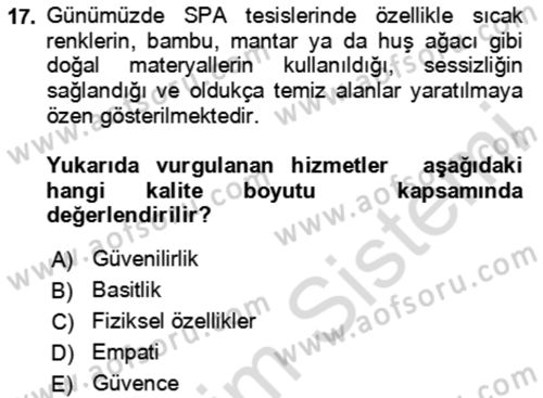 Termal ve Spa Hizmetleri Dersi 2023 - 2024 Yılı Yaz Okulu Sınav Soruları 17. Soru