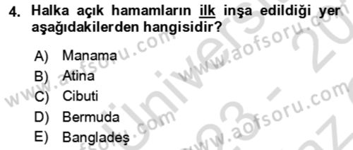 Termal ve Spa Hizmetleri Dersi 2023 - 2024 Yılı Yaz Okulu Sınav Soruları 4. Soru