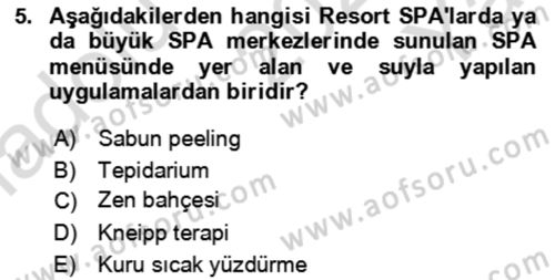 Termal ve Spa Hizmetleri Dersi 2023 - 2024 Yılı Yaz Okulu Sınav Soruları 5. Soru