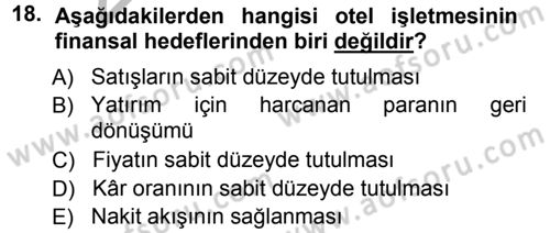 Odalar Bölümü Yönetimi Dersi 2012 - 2013 Yılı (Vize) Ara Sınav Soruları 18. Soru