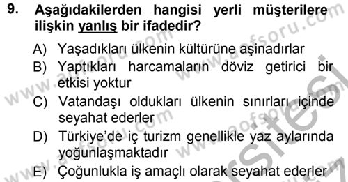 Odalar Bölümü Yönetimi Dersi 2012 - 2013 Yılı (Vize) Ara Sınav Soruları 9. Soru