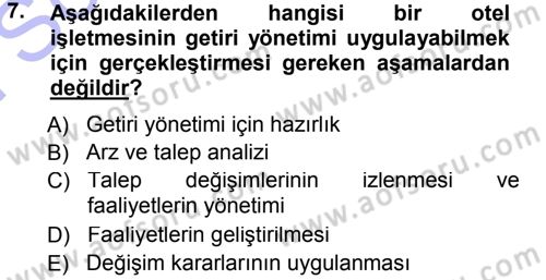 Odalar Bölümü Yönetimi Dersi 2012 - 2013 Yılı (Final) Dönem Sonu Sınav Soruları 7. Soru