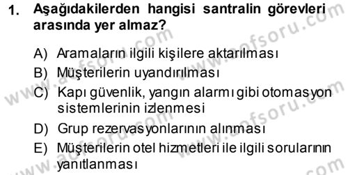 Odalar Bölümü Yönetimi Dersi 2013 - 2014 Yılı (Final) Dönem Sonu Sınav Soruları 1. Soru