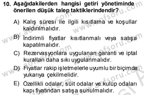Odalar Bölümü Yönetimi Dersi 2013 - 2014 Yılı Tek Ders Sınav Soruları 10. Soru